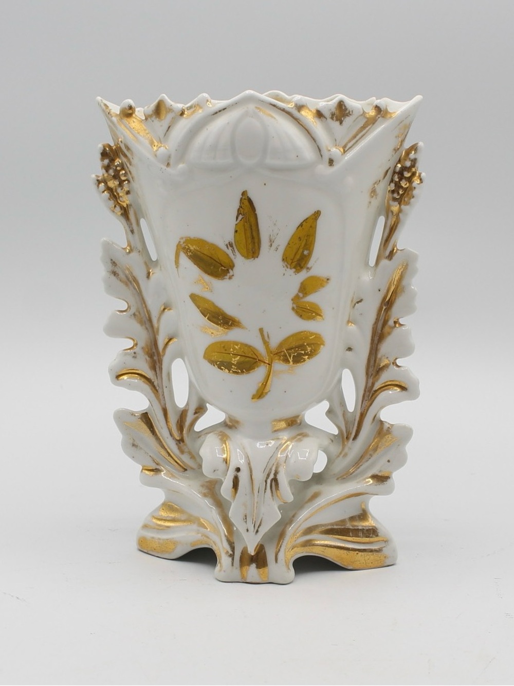 Antique French "Old Paris" Porcelain Vase, White with Hand Painted Gilt Accents